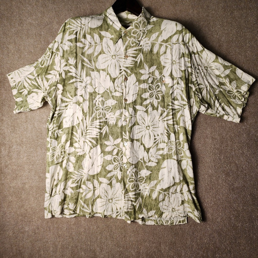 Tori Richard Button Down Shirt Mens 2XL Green White Floral Tropical 0403-3418